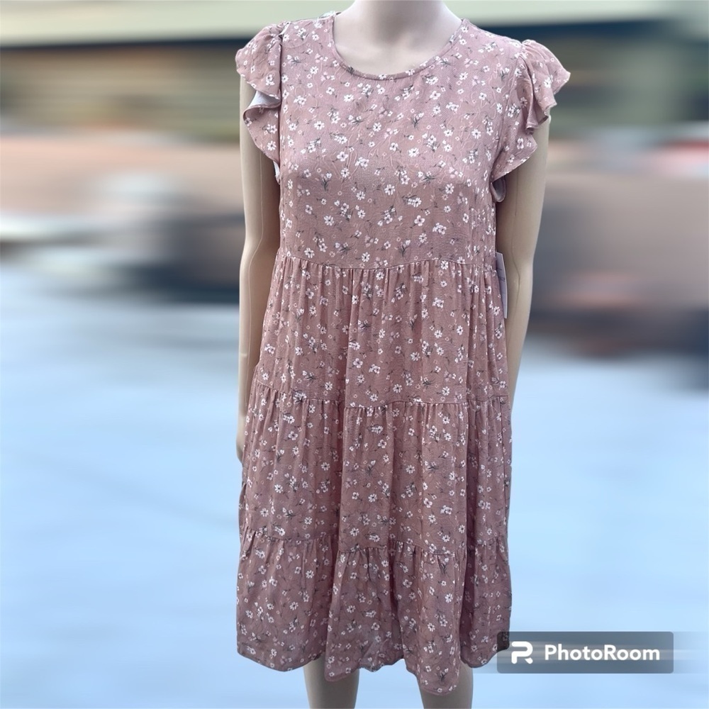 Ditsy print light brown mini dress
